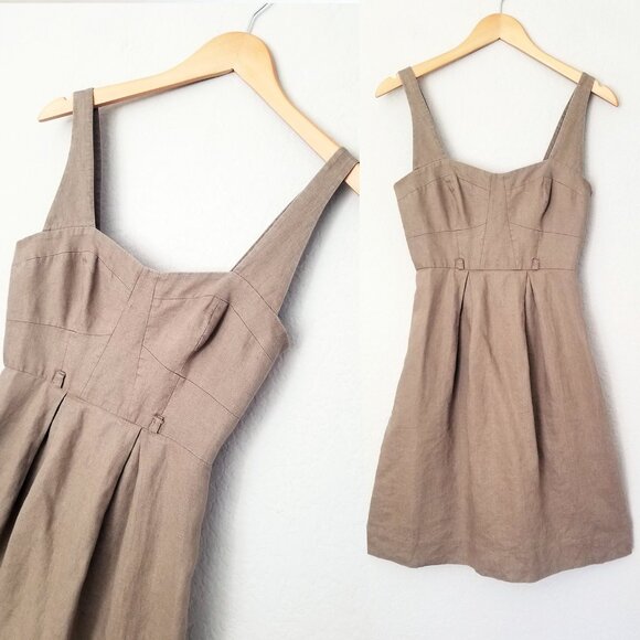 Black Halo 100% Linen Bustier Sweetheart Pleated Front Mini Dress Size 2 No Belt - Picture 7 of 15